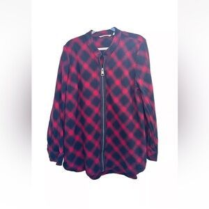 Soft surroundings plaid zip up shirt jacket WOMENS L red/black flannel warm cozy